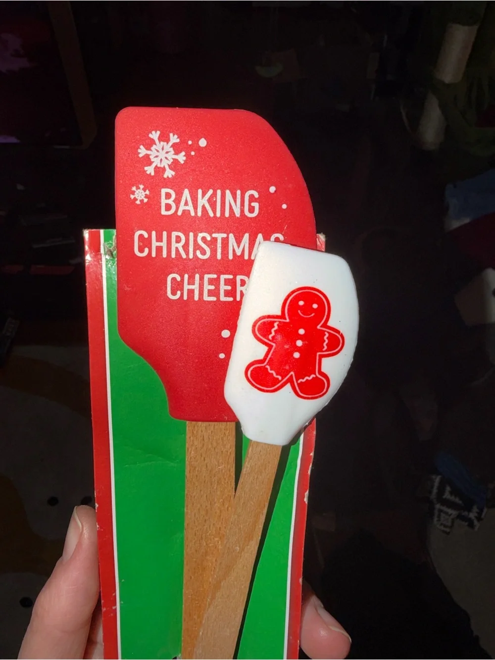 NWT Holiday Baking Spatula Set – Red and White Silicone with Wooden Handles